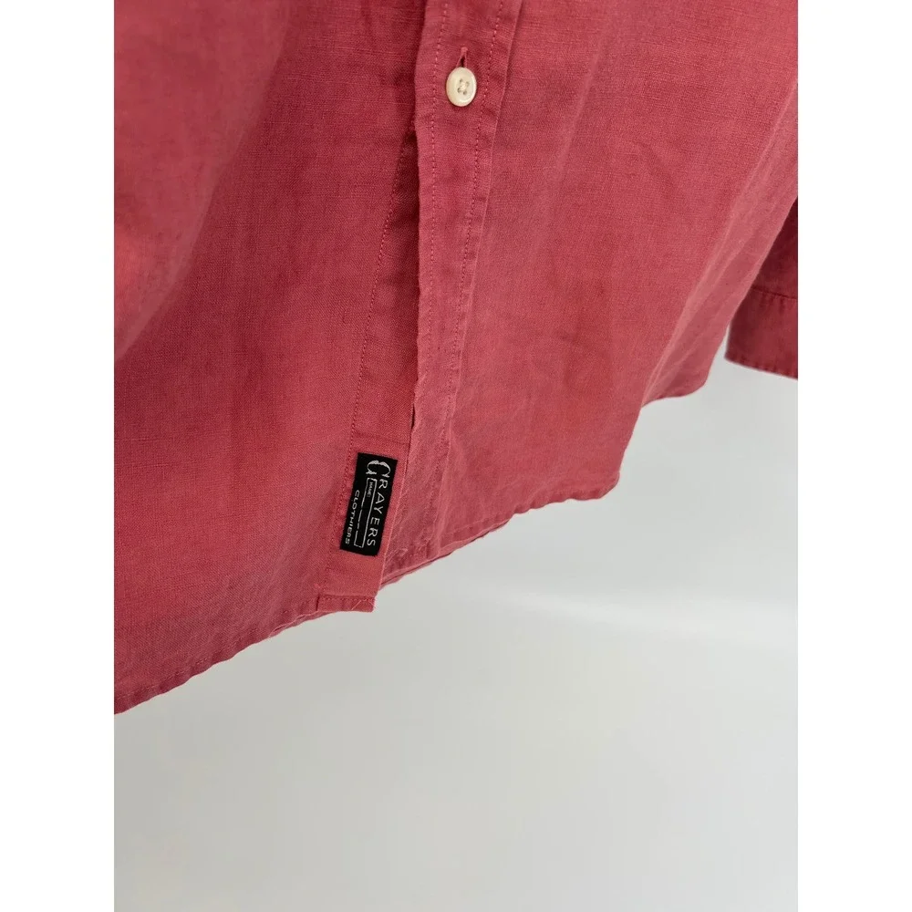 Grayers Mens Red 100% Linen Long Sleeve Button Down Shirt XL NWT